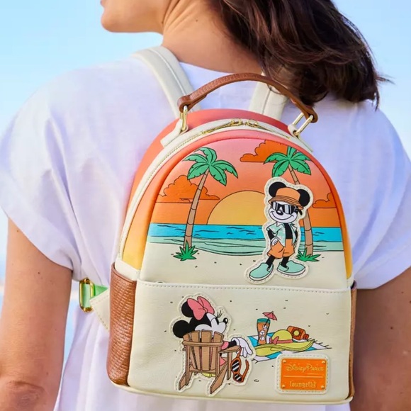 Disney Loungefly Mickey and Minnie Mouse Beach Loungefly Mini Backpack - Picture 2 of 5